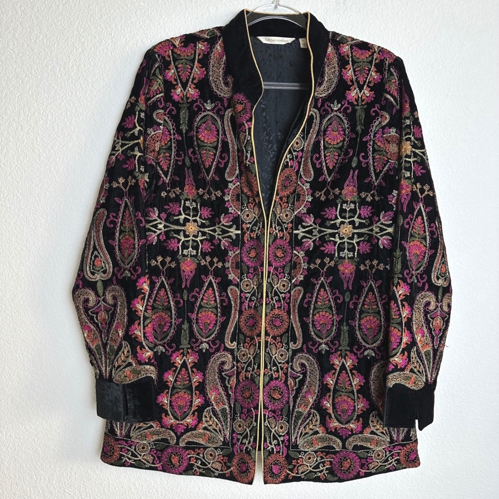 Soft Surroundings Black Veranasi Velvet Embroidered Paisley Jacket Womens Medium - Picture 2 of 11